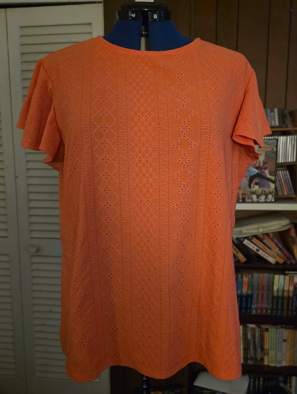 Counterparts Coral Orange Eyelet Short Sleeve Tee